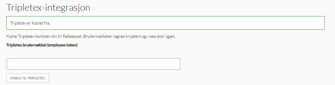 Lim inn brukernøkkelen på Pakkepost og koble til
